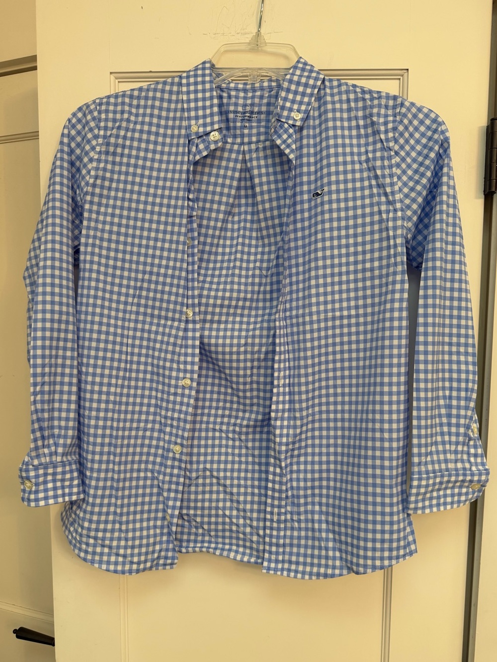 EUC BOYS VINEYARD VINES PERFORMANCE BUTTON DOWN DRESS SHIRT BLUE AND WHITE